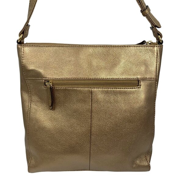 TIGNANELLO Metallic Gold/Bronze Leather Buckle Strap Shoulder Crossbody Bag EUC - Picture 3 of 12